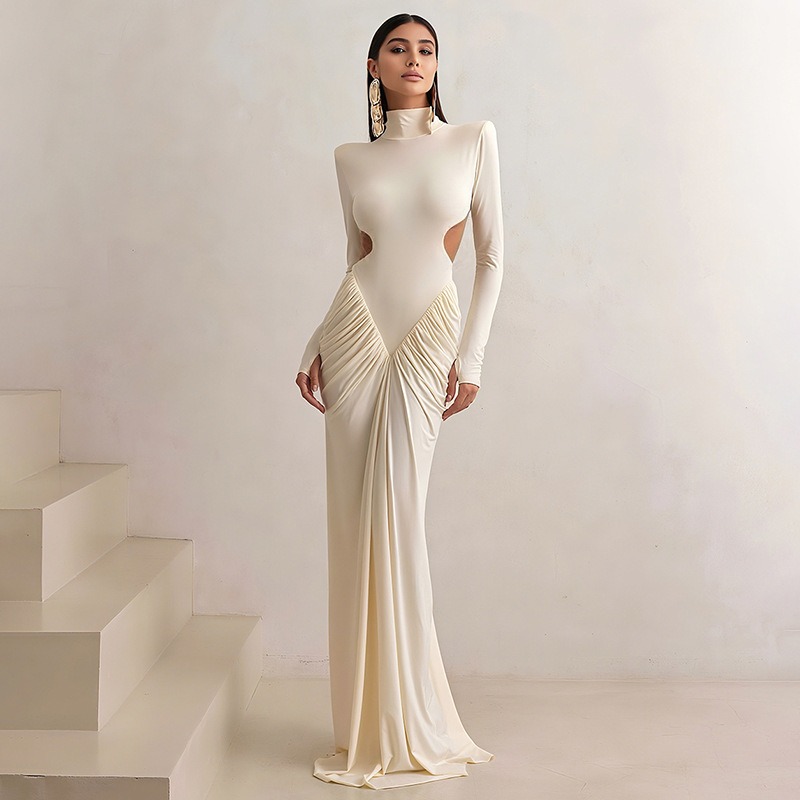Maxi Dress Halter - Women Backless Long Dress Turtleneck Evening