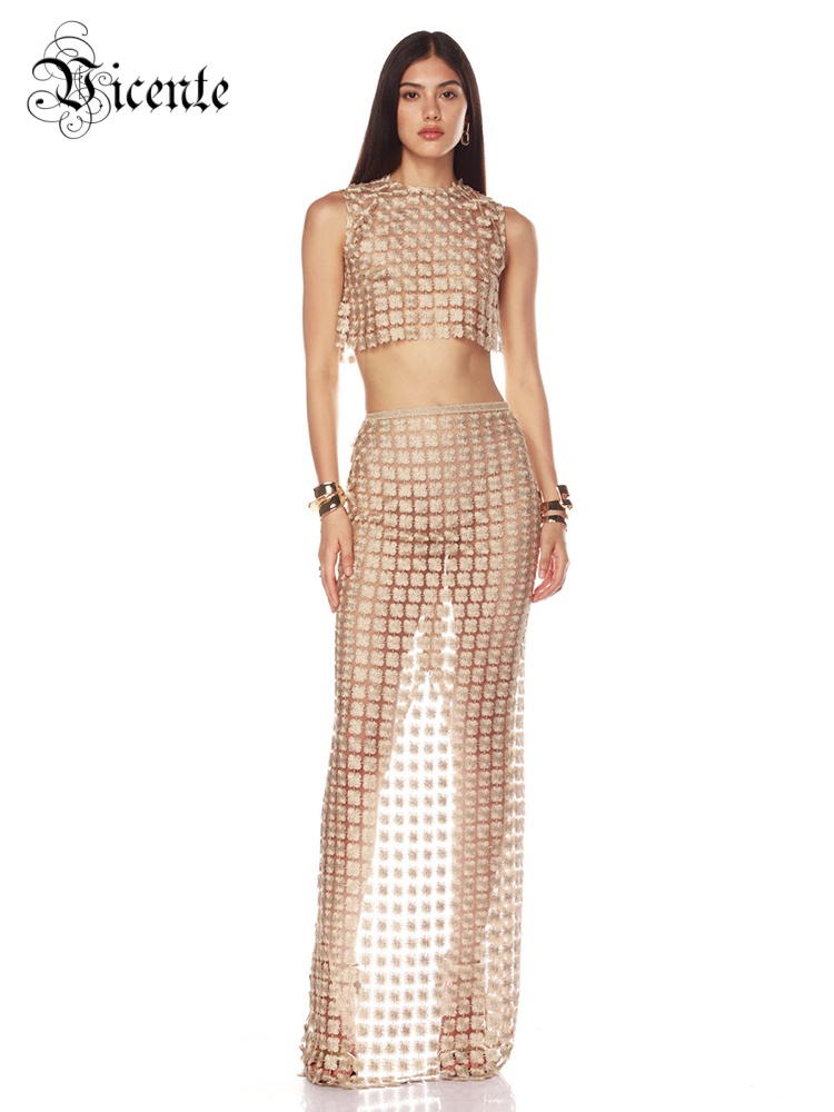 Crop Top Crochet - VC Stylish Beige Sleeveless Cropped Top