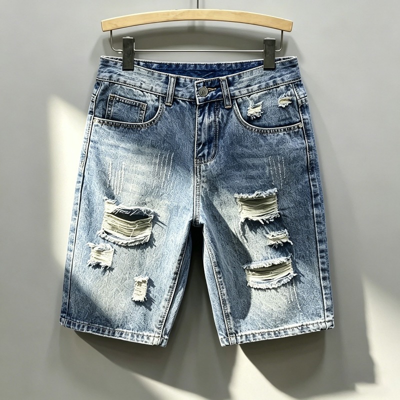 Shorts Denim Frayed - Men Korean Style Distressed Denim Shorts