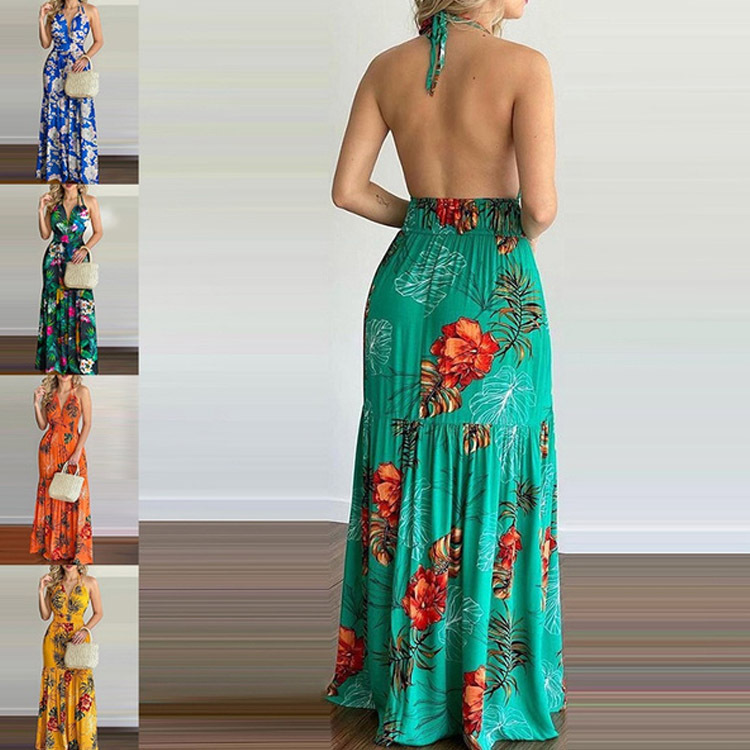 Maxi Dress Halter - Floral Maxi Dress Long Backless Summer