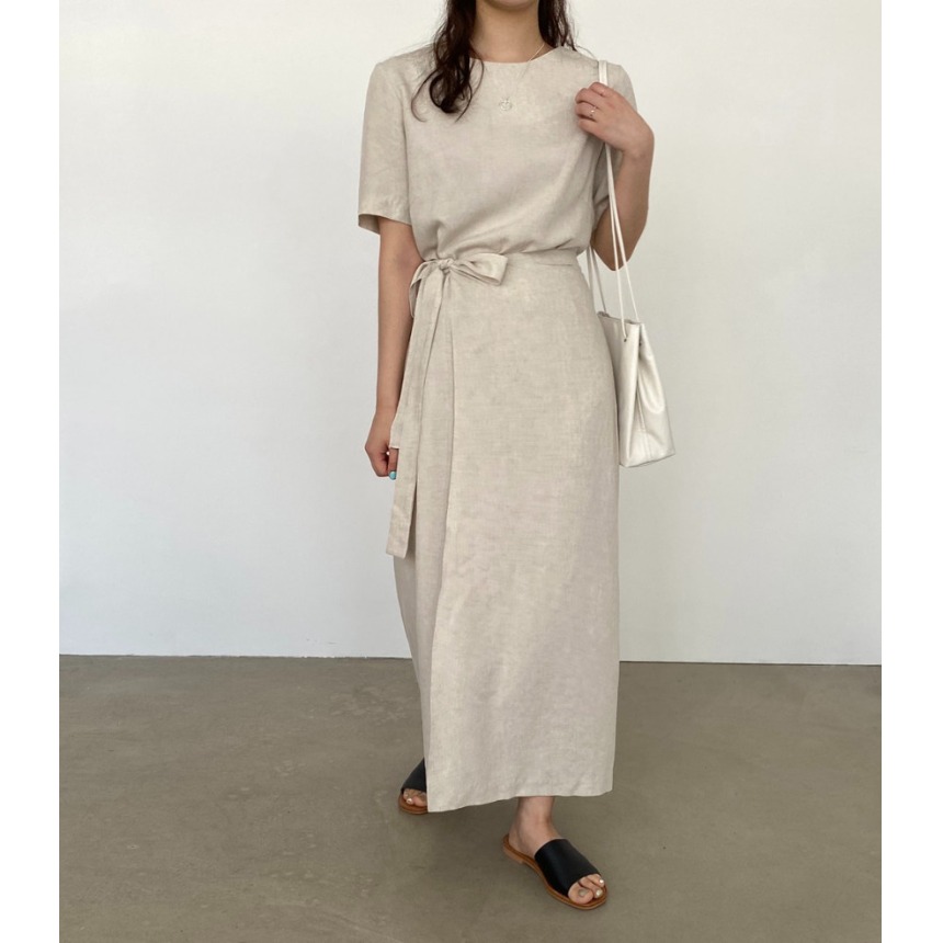 Linen Dress Wrap - Elegant Cotton Linen Wrap Dress with