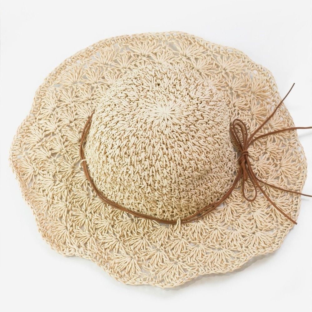 Hat Floppy Wide - Handwoven Crochet Straw Hat Wide-Brimmed Foldable