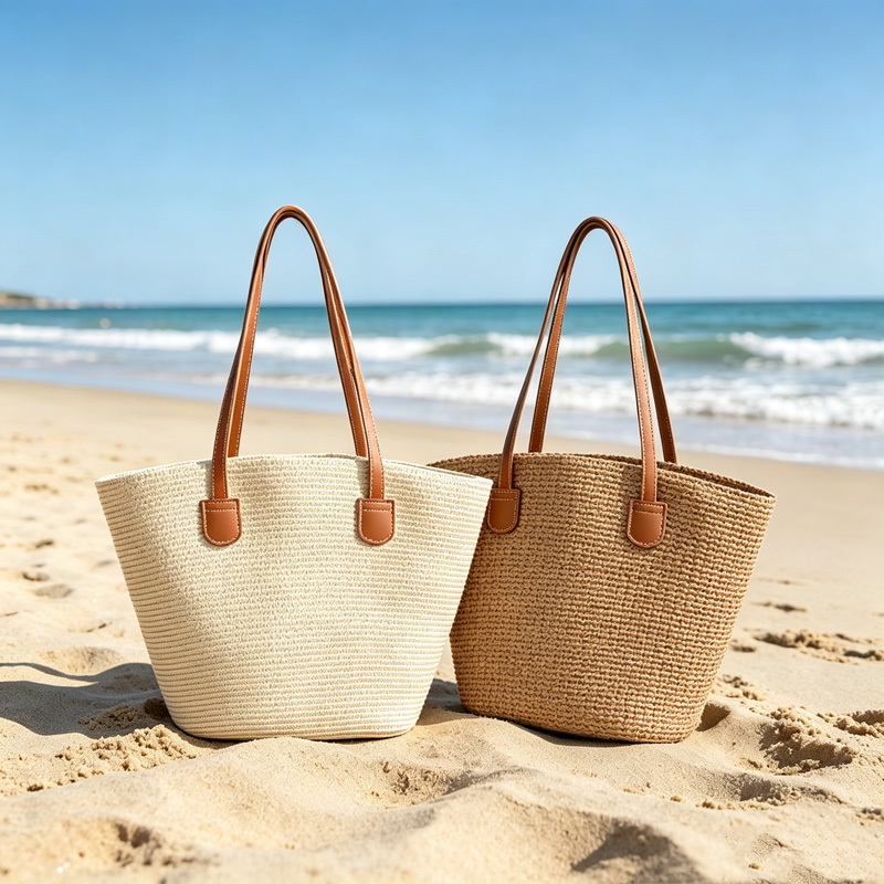 Tote Bag Beach - CLAREGQI Women's Solid Color Straw Tote