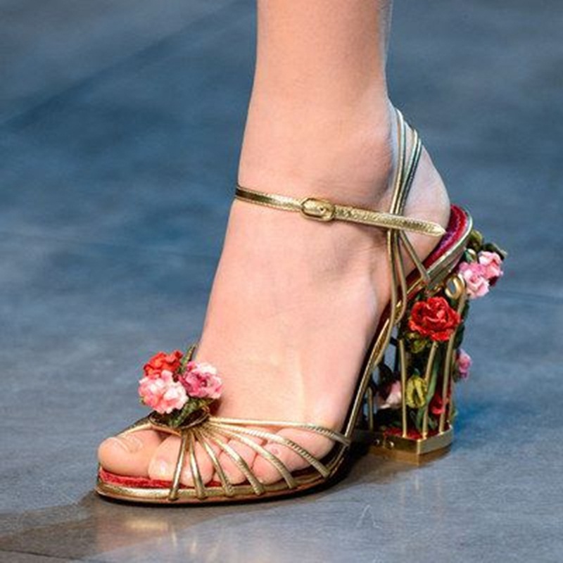 Sandal Strappy Heeled - Luxury Bird Cage Women Sandals Gold