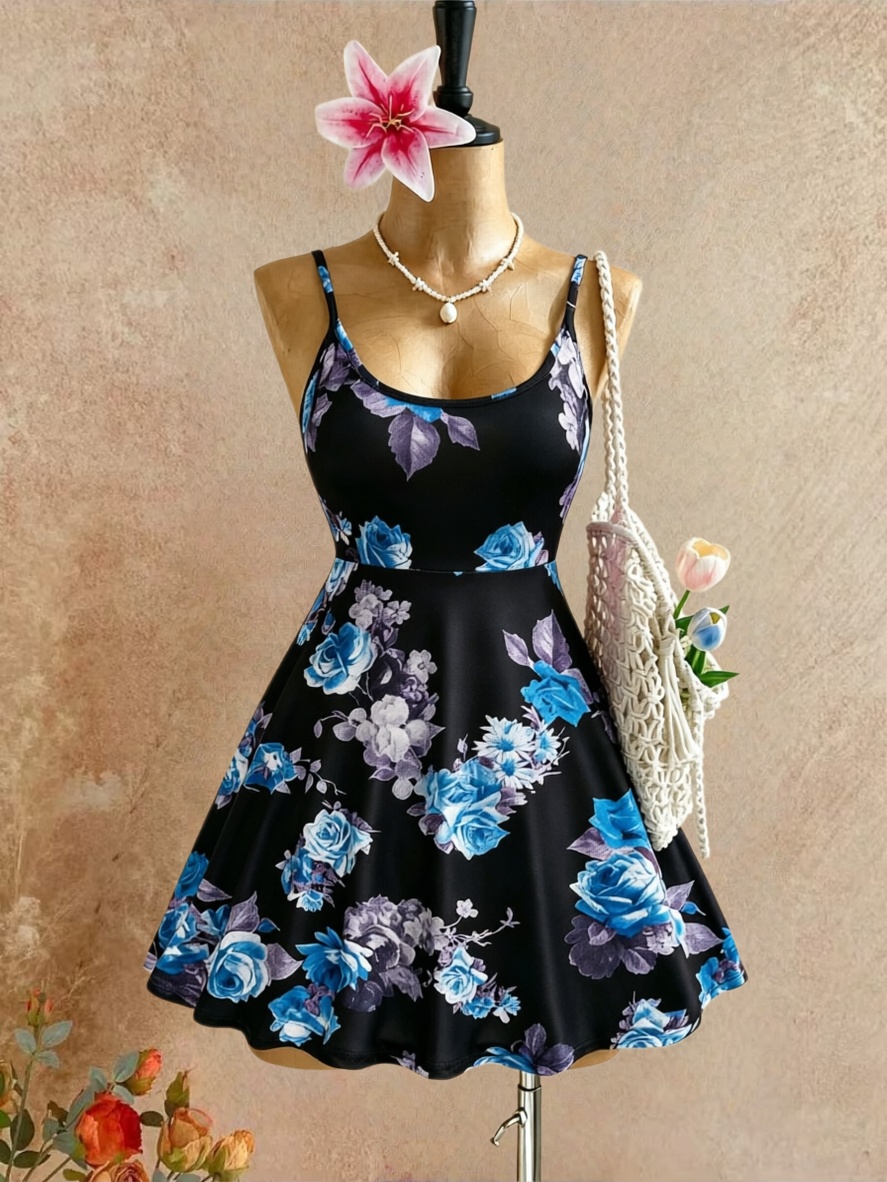 Romper Floral Print - Plus Size Women Spaghetti Strap U