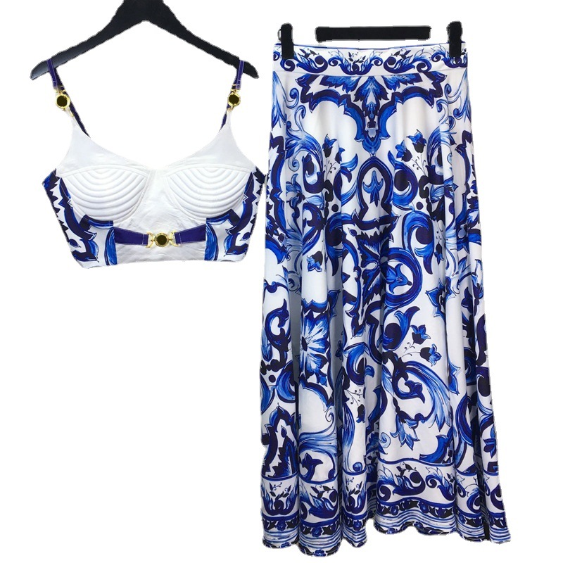 Romper Floral Print - Summer Bohemain Blue And White Porcelain