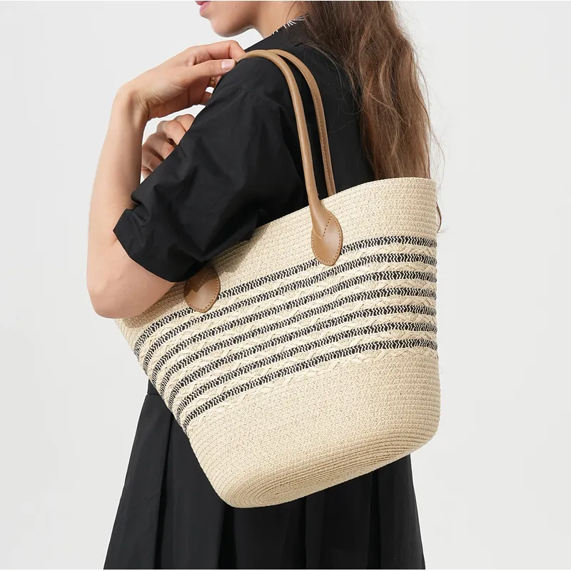 Striped Woven Straw Beach Tote - Tote Bag Beach recension och pris