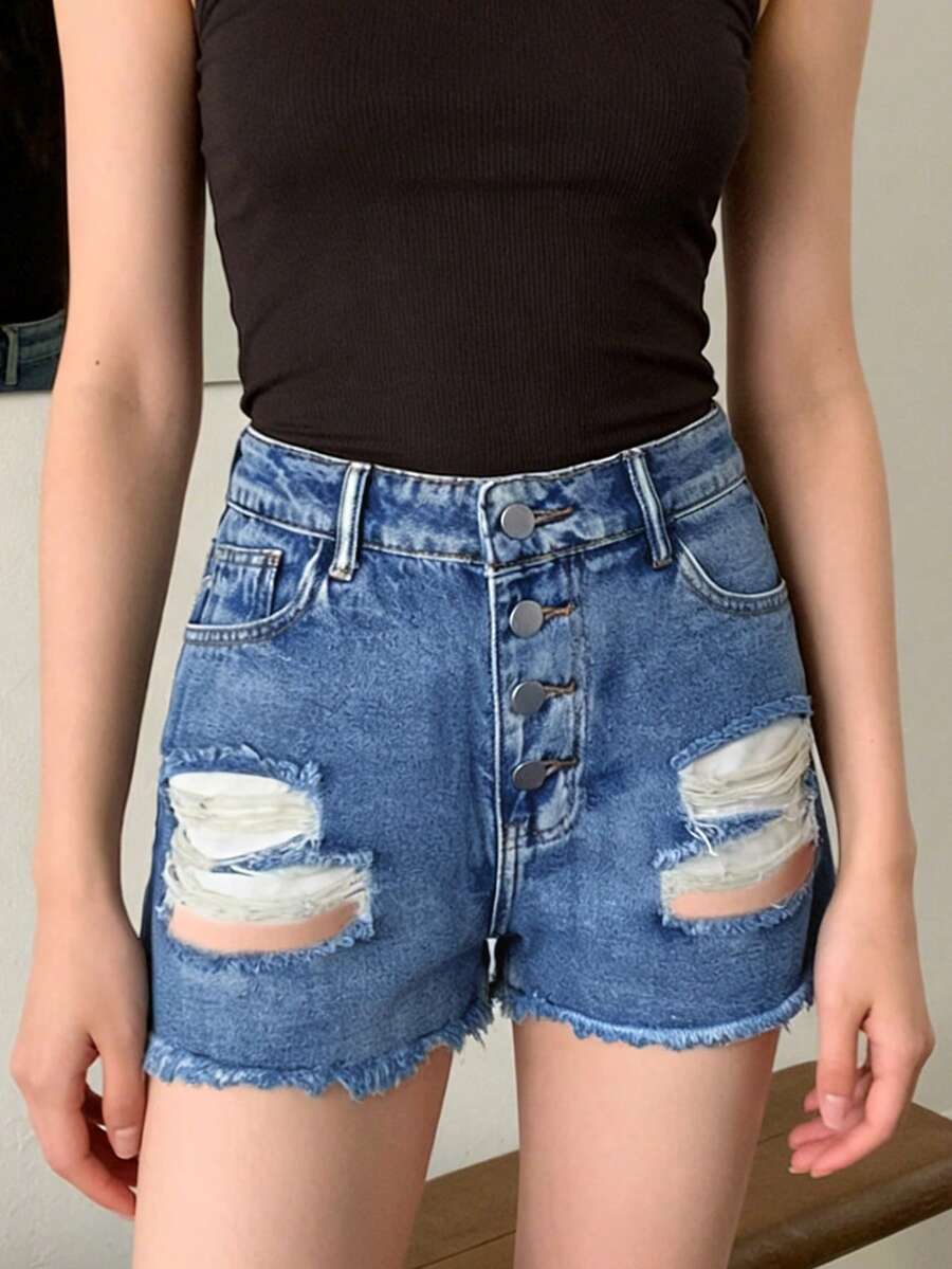 Womens Mid-Rise Distressed Fra - Shorts Denim Frayed recension och pris