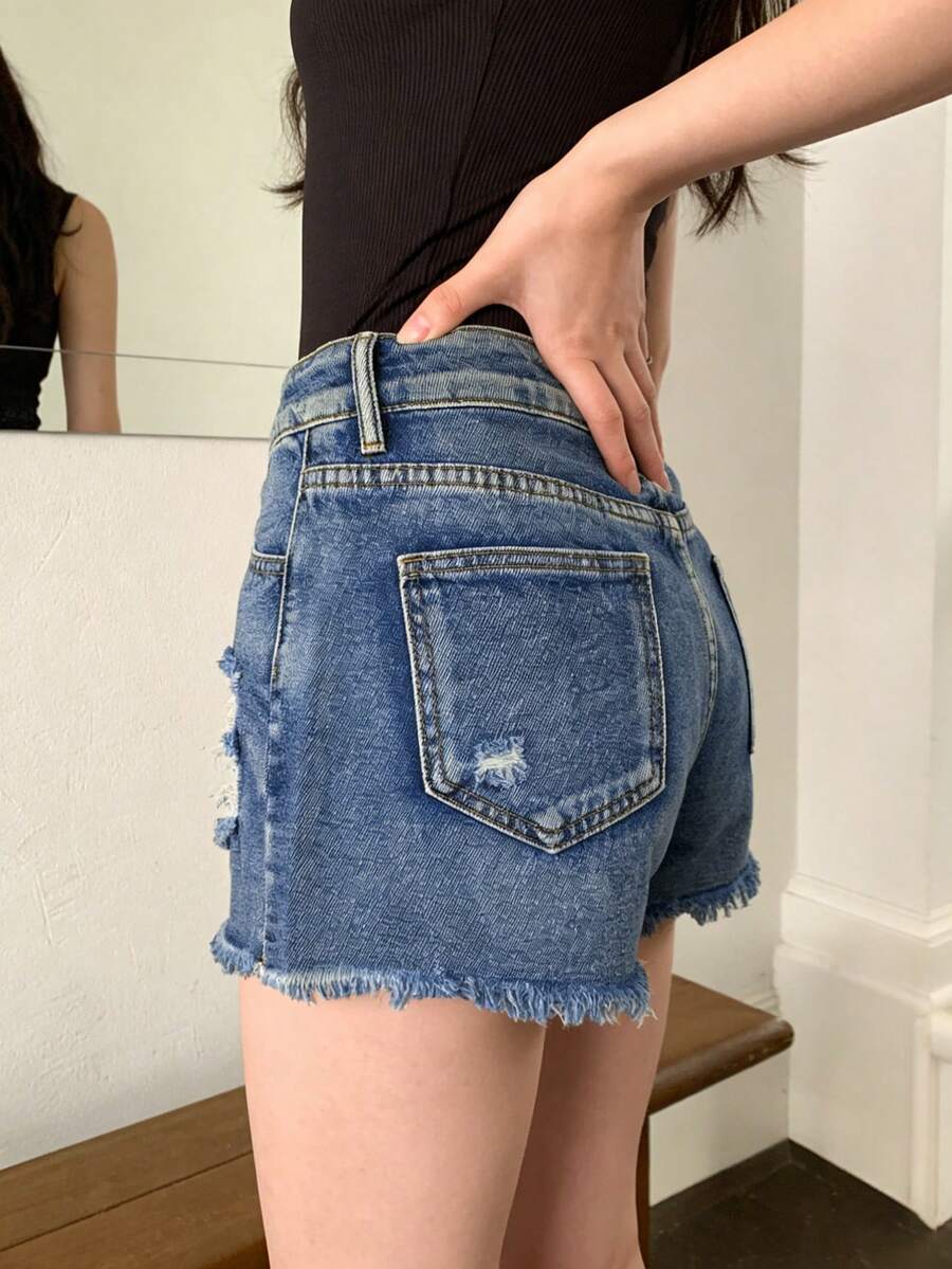 Womens Mid-Rise Distressed Fra - Shorts Denim Frayed recension och pris