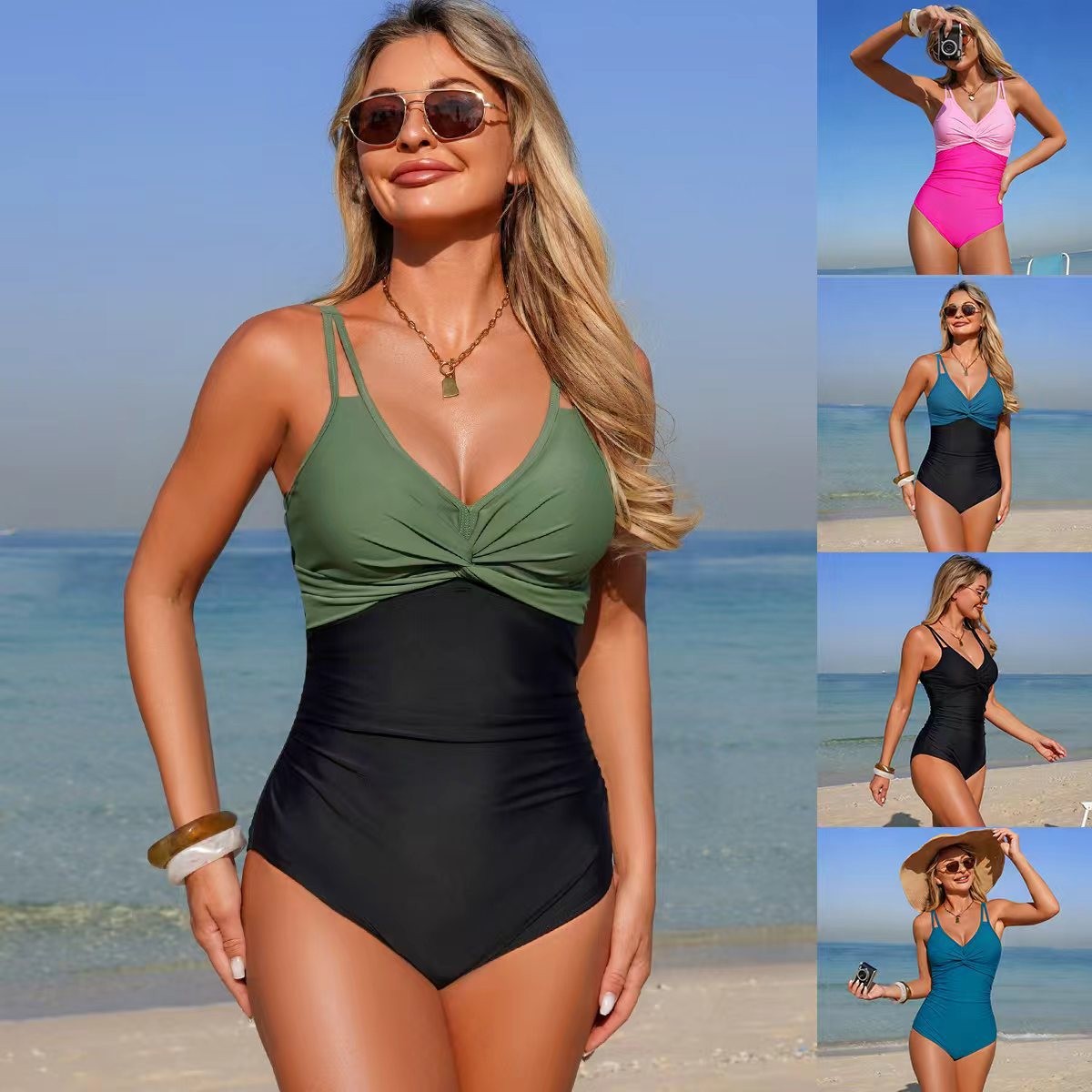 V Neck Twist Front One Piece S - Swimsuit Bikini Ruched recension och pris