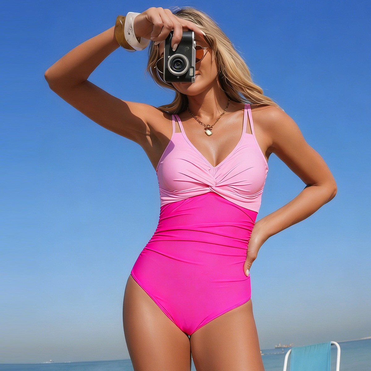 V Neck Twist Front One Piece S - Swimsuit Bikini Ruched recension och pris