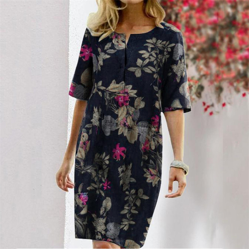 Summer Cotton Linen Printed Wo - Linen Dress Wrap recension och pris