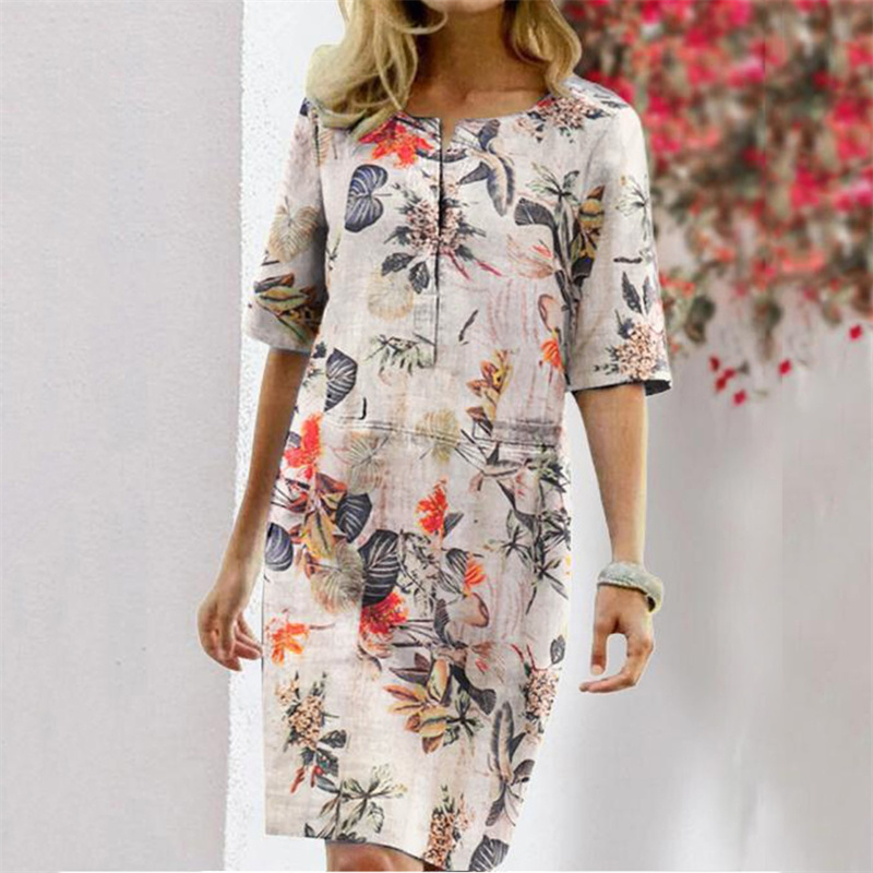 Summer Cotton Linen Printed Wo - Linen Dress Wrap recension och pris