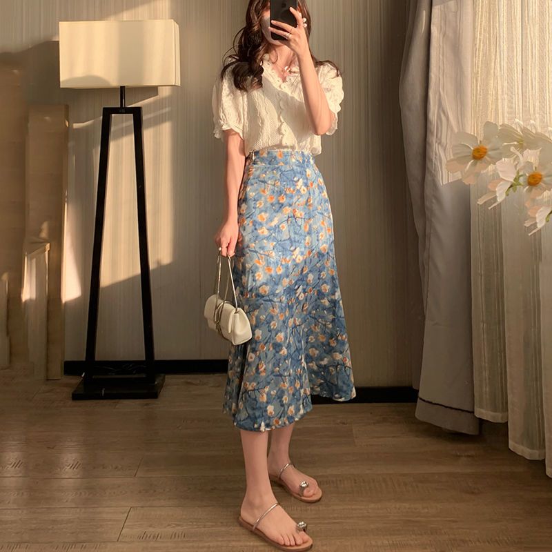 Women's Summer Two-Piece Set L - Midi Skirt Floral recension och pris