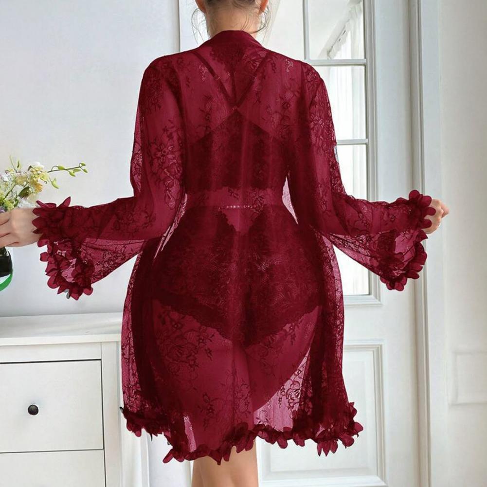 Sexy Sleepwear Set Floral Lace - Kimono Sheer Floral recension och pris
