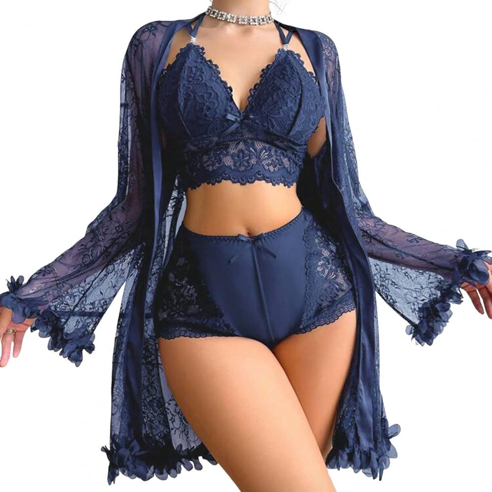 Sexy Sleepwear Set Floral Lace - Kimono Sheer Floral recension och pris