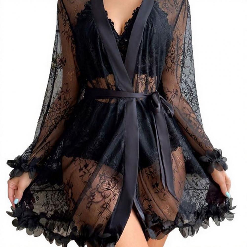 Sexy Sleepwear Set Floral Lace - Kimono Sheer Floral recension och pris