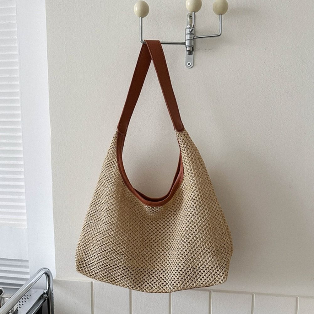 Cute Solid Color Weave Straw B - Tote Bag Beach recension och pris