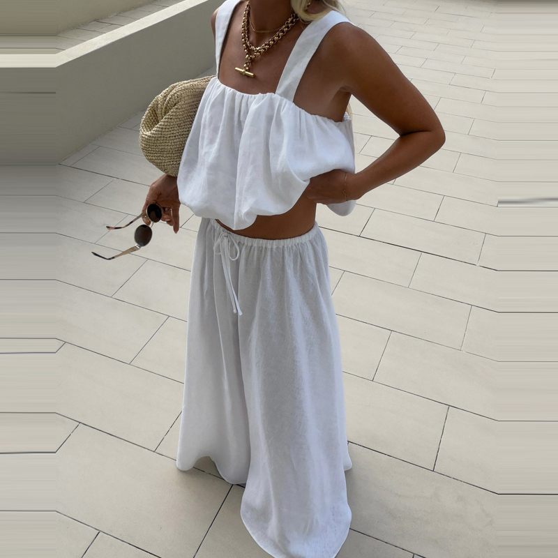 Women Elegant Sleeveless Solid - Linen Pant Wide recension och pris