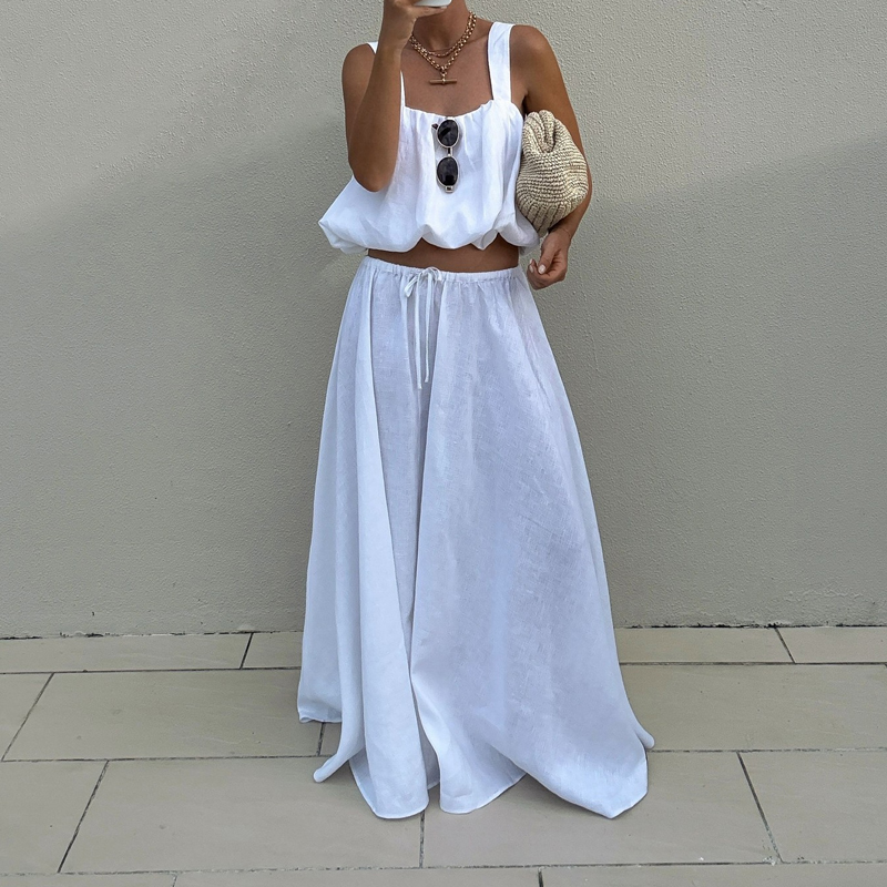 Women Elegant Sleeveless Solid - Linen Pant Wide recension och pris