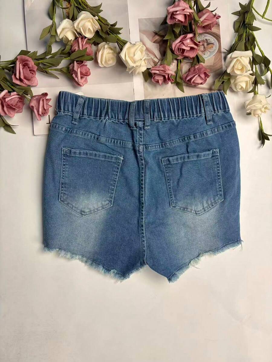 Womens Elastic Waist Frayed He - Shorts Denim Frayed recension och pris