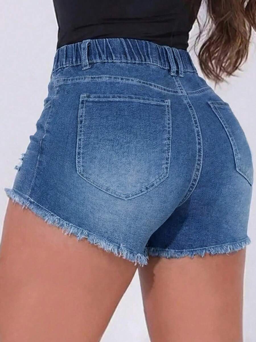 Womens Elastic Waist Frayed He - Shorts Denim Frayed recension och pris