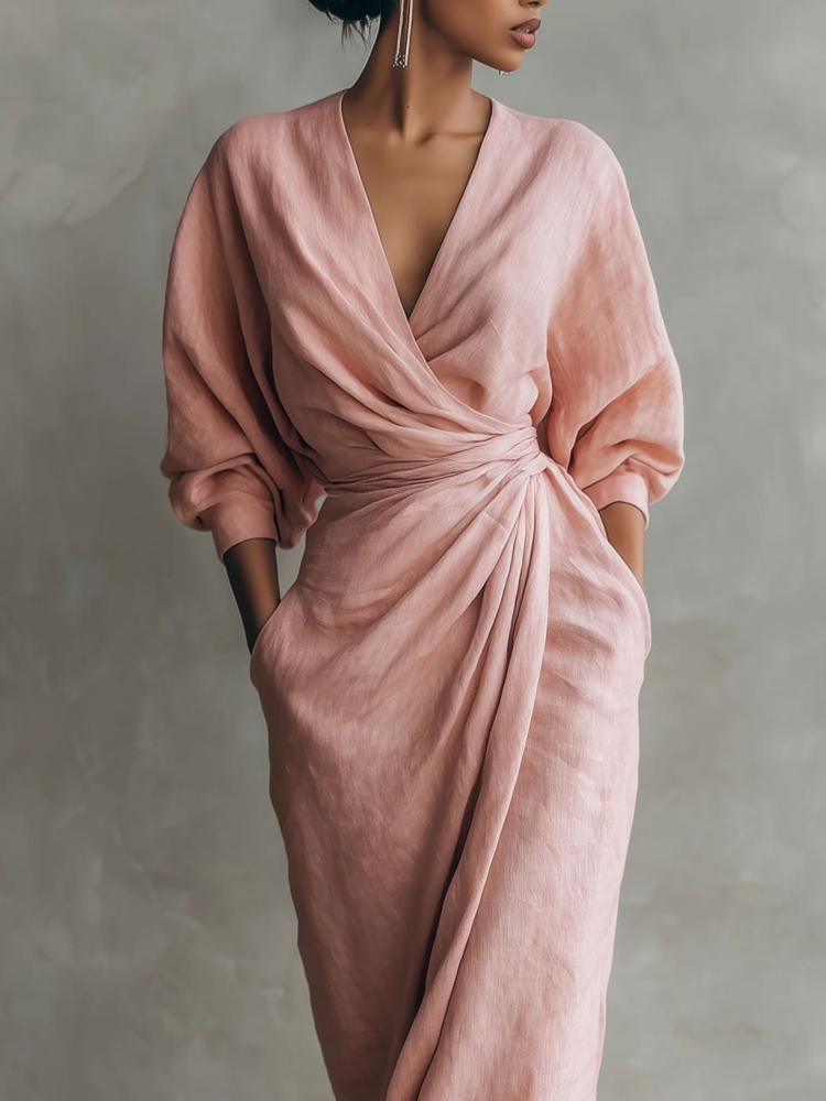 Women Linen Blend Wrap Maxi Dr - Linen Dress Wrap recension och pris