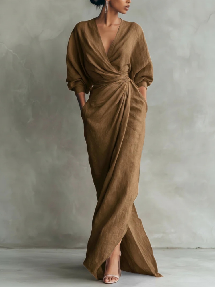 Women Linen Blend Wrap Maxi Dr - Linen Dress Wrap recension och pris