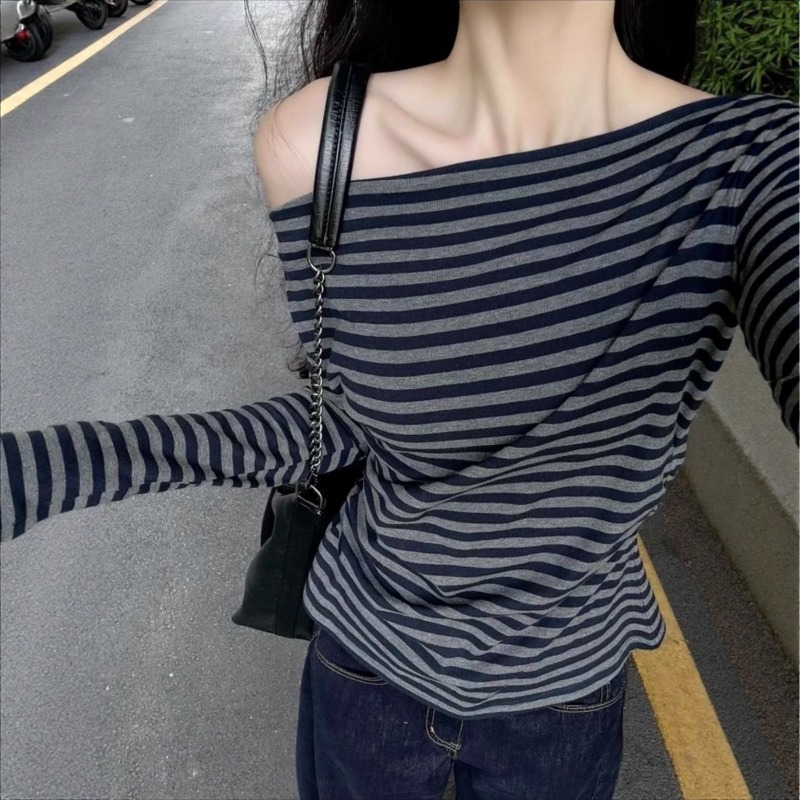 Women Vintage Striped Off Shou - Blouse Off Shoulder recension och pris