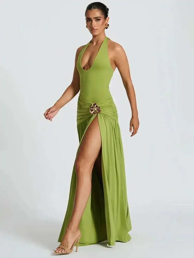 Elegant Sexy Split Backless Ma - Maxi Dress Halter recension och pris