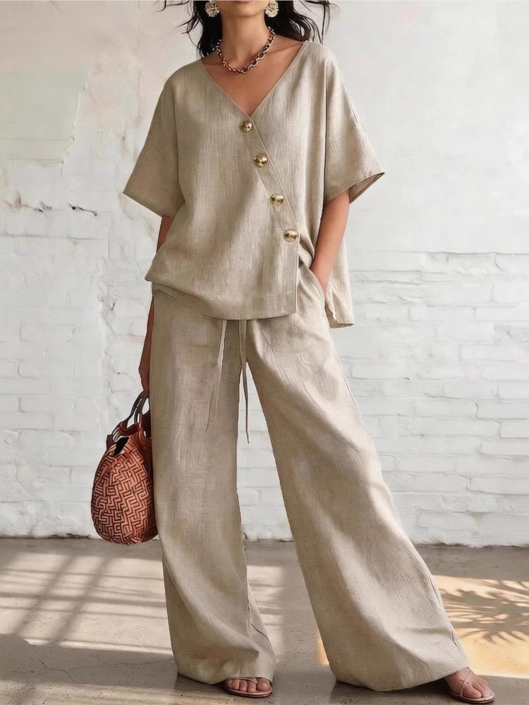 Casual Cotton Loose Pants Sets - Linen Pant Wide recension och pris