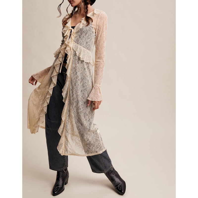 Women's Floral Lace Mesh Tie F - Kimono Sheer Floral recension och pris