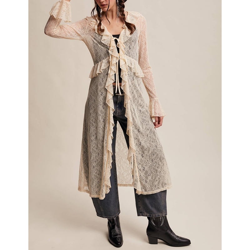 Women's Floral Lace Mesh Tie F - Kimono Sheer Floral recension och pris