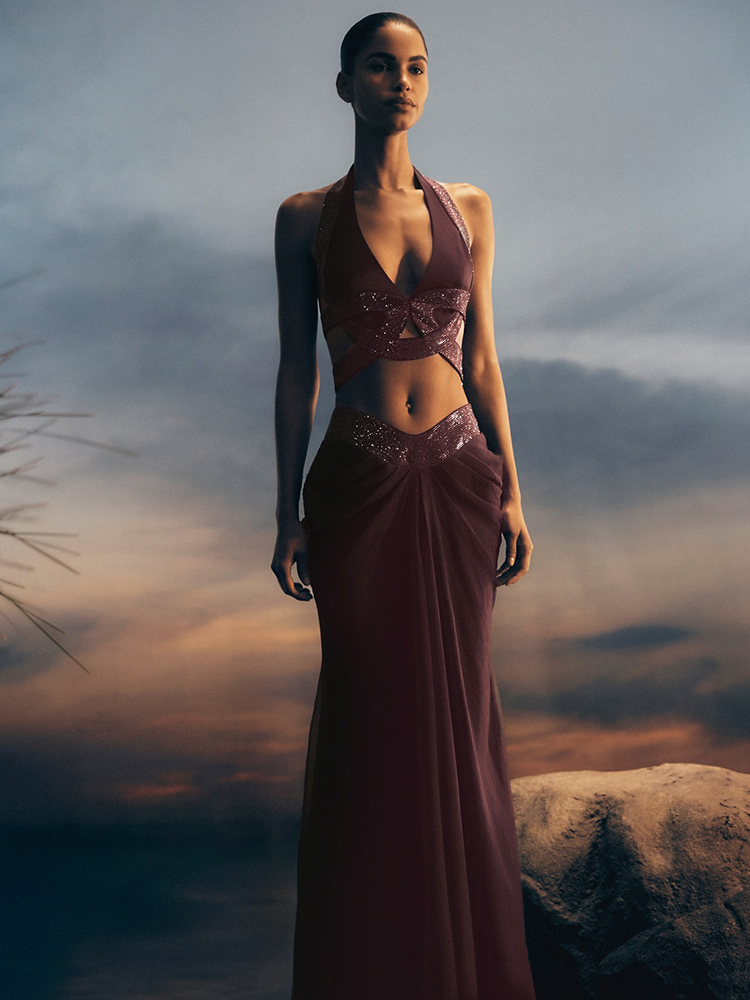 Dark Brown Rhinestone Two Piec - Maxi Dress Halter recension och pris