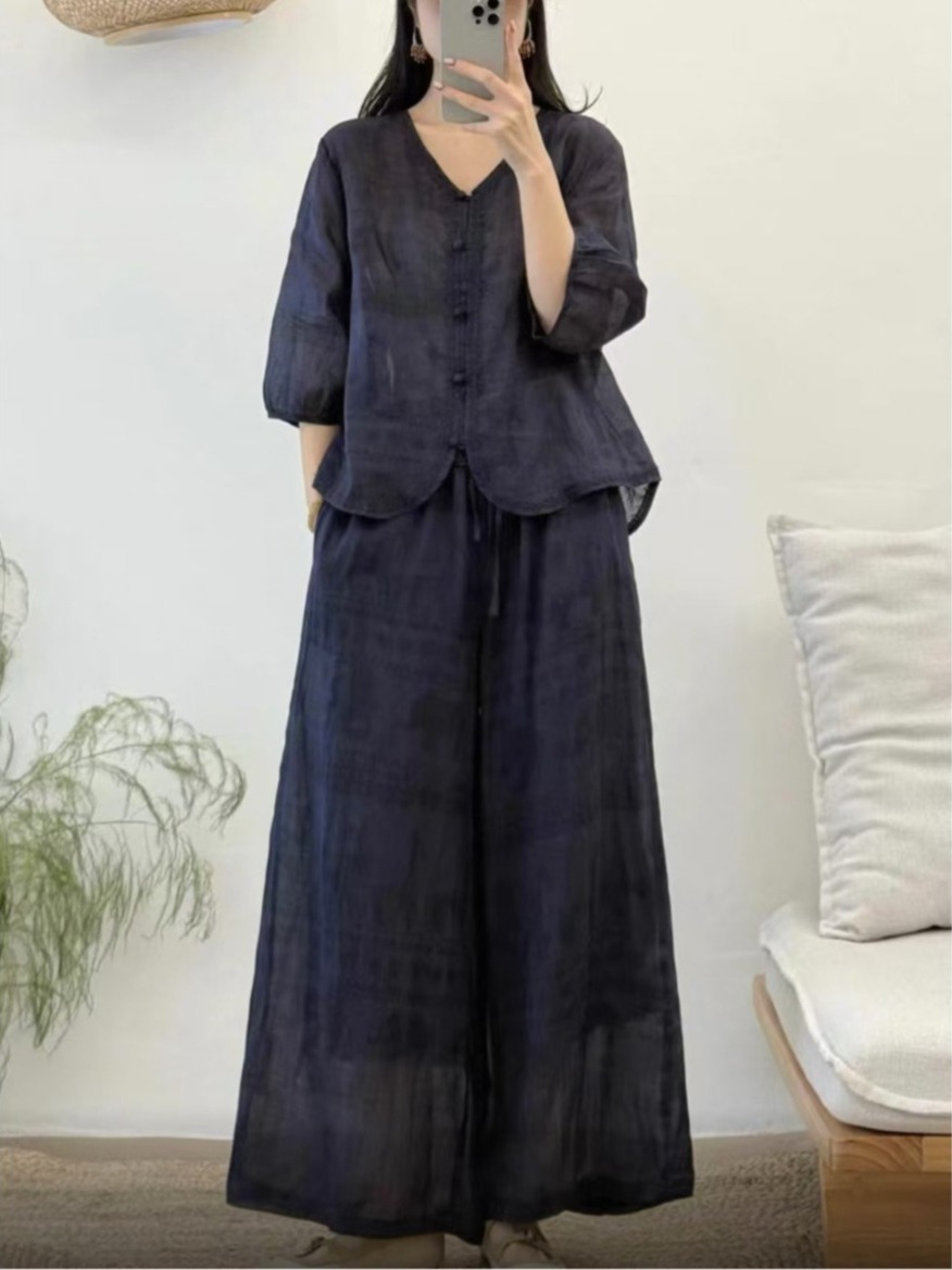 Retro Artistic Print Linen Wid - Linen Pant Wide recension och pris