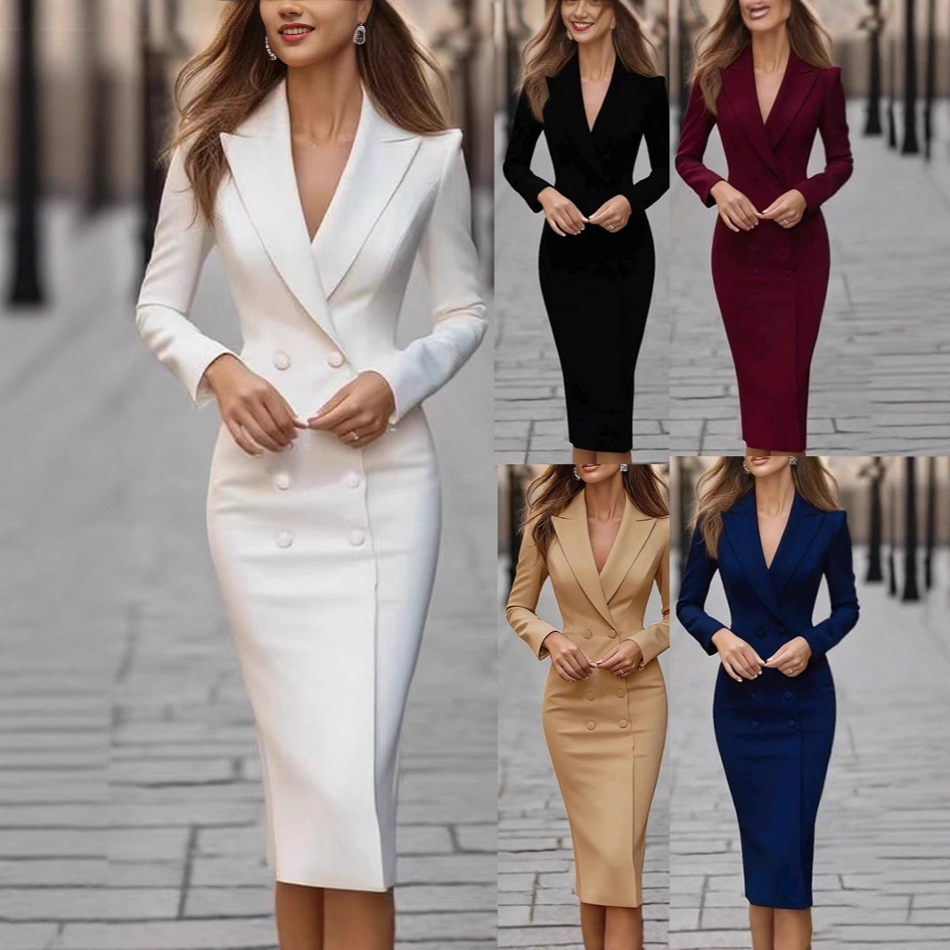 Pure Color Slim Double Breaste - Linen Dress Wrap recension och pris