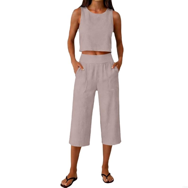 77HE Women's 2 Piece Outfits S - Linen Pant Wide recension och pris
