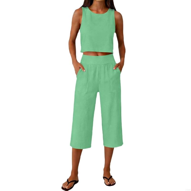 77HE Women's 2 Piece Outfits S - Linen Pant Wide recension och pris