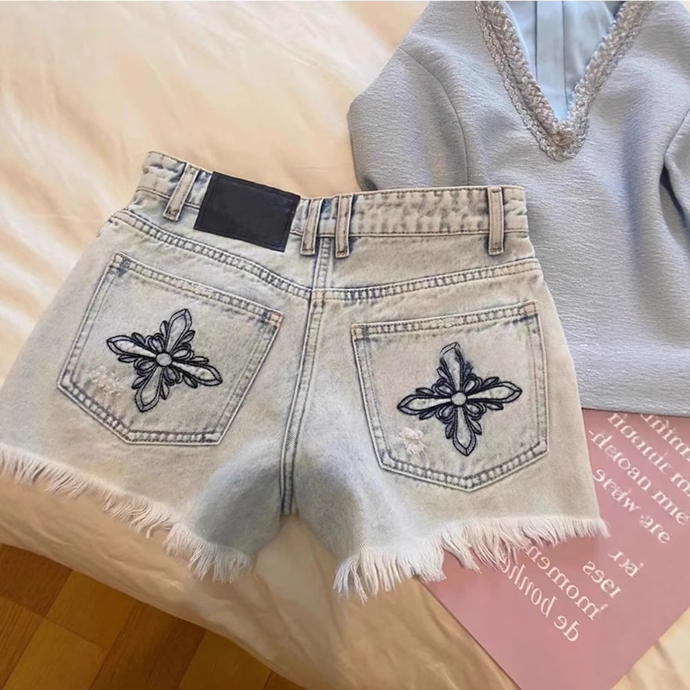2026 Summer Vintage Washed Emb - Shorts Denim Frayed recension och pris