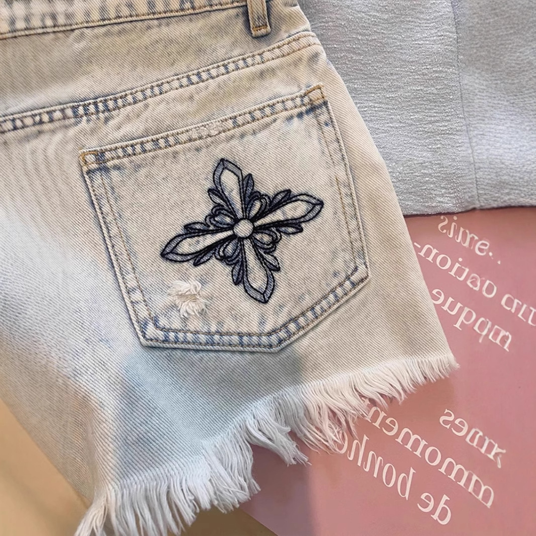 2026 Summer Vintage Washed Emb - Shorts Denim Frayed recension och pris