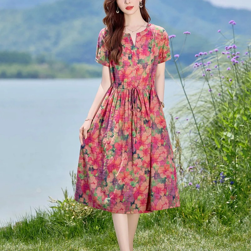 Women's Summer Linen Blend Flo - Midi Skirt Floral recension och pris