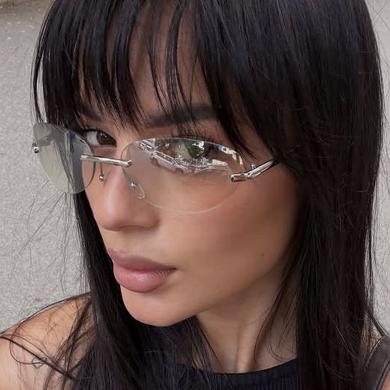 Rimless  Oval Sun Glasses for  - Sunglasses Cat Eye recension och pris