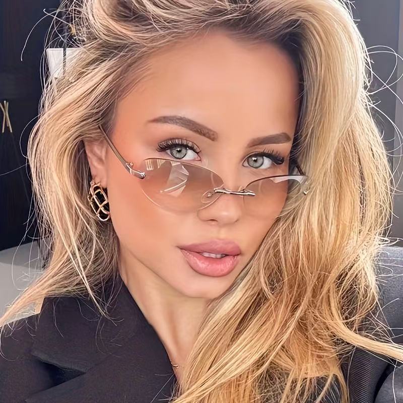 Rimless  Oval Sun Glasses for  - Sunglasses Cat Eye recension och pris