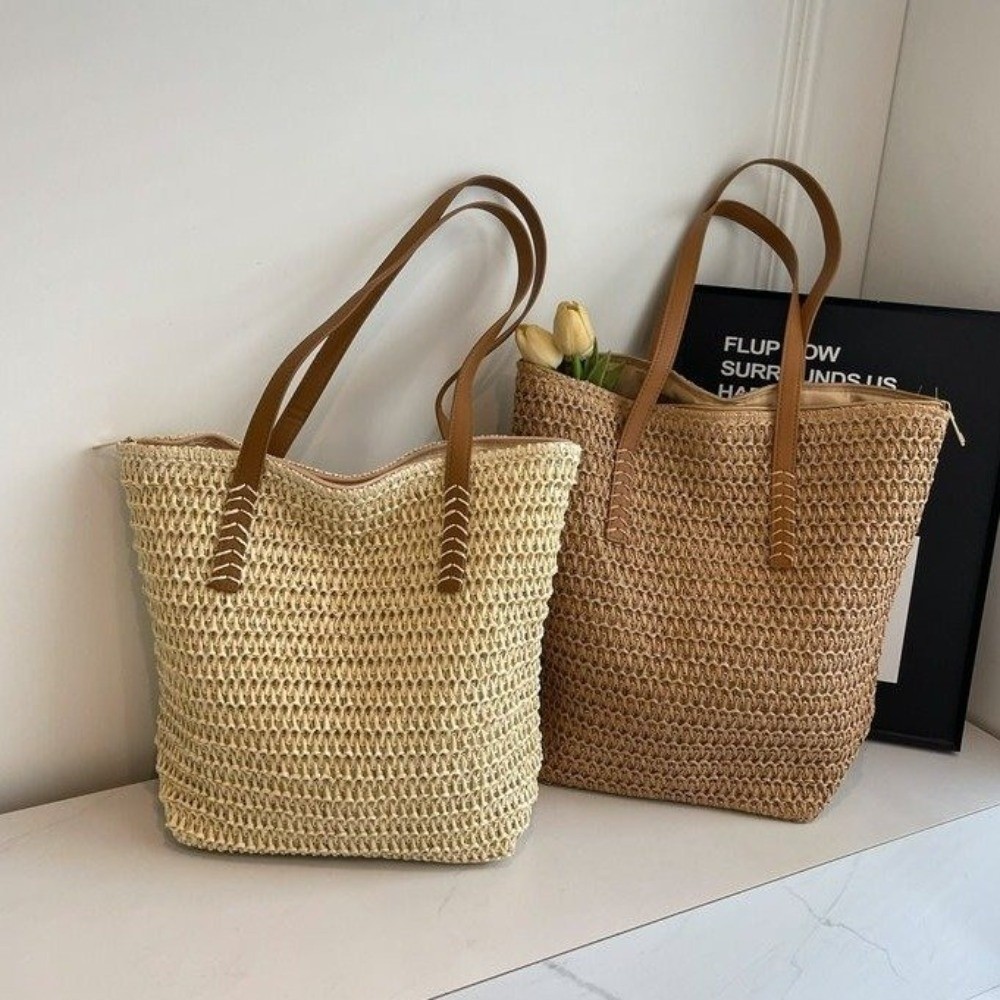 Cute Solid Color Weave Straw T - Tote Bag Beach recension och pris