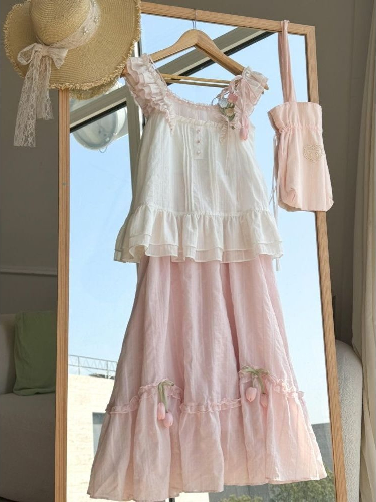 Sweet Kawaii Ruffle Trim Tulip - Midi Skirt Floral recension och pris