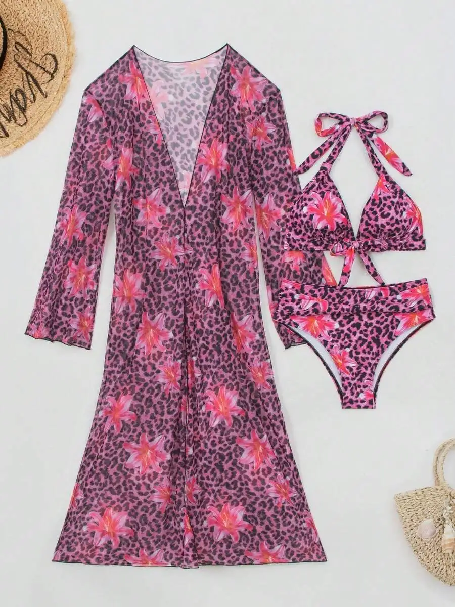 Womens 3-Piece Leopard Floral  - Kimono Sheer Floral recension och pris