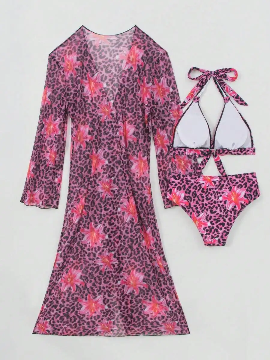 Womens 3-Piece Leopard Floral  - Kimono Sheer Floral recension och pris