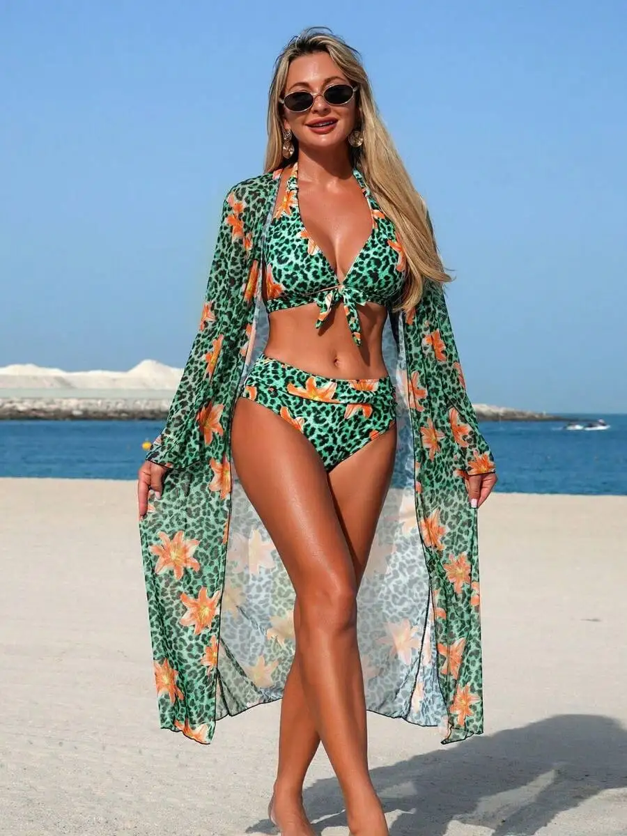 Womens 3-Piece Leopard Floral  - Kimono Sheer Floral recension och pris