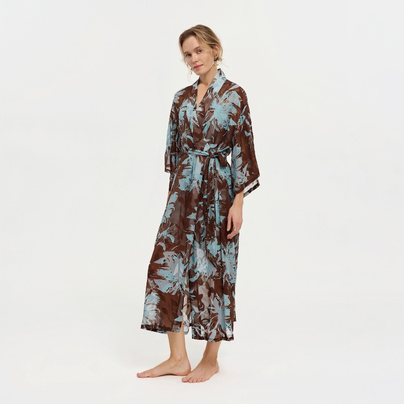 Women Black White Ink Floral S - Kimono Sheer Floral recension och pris