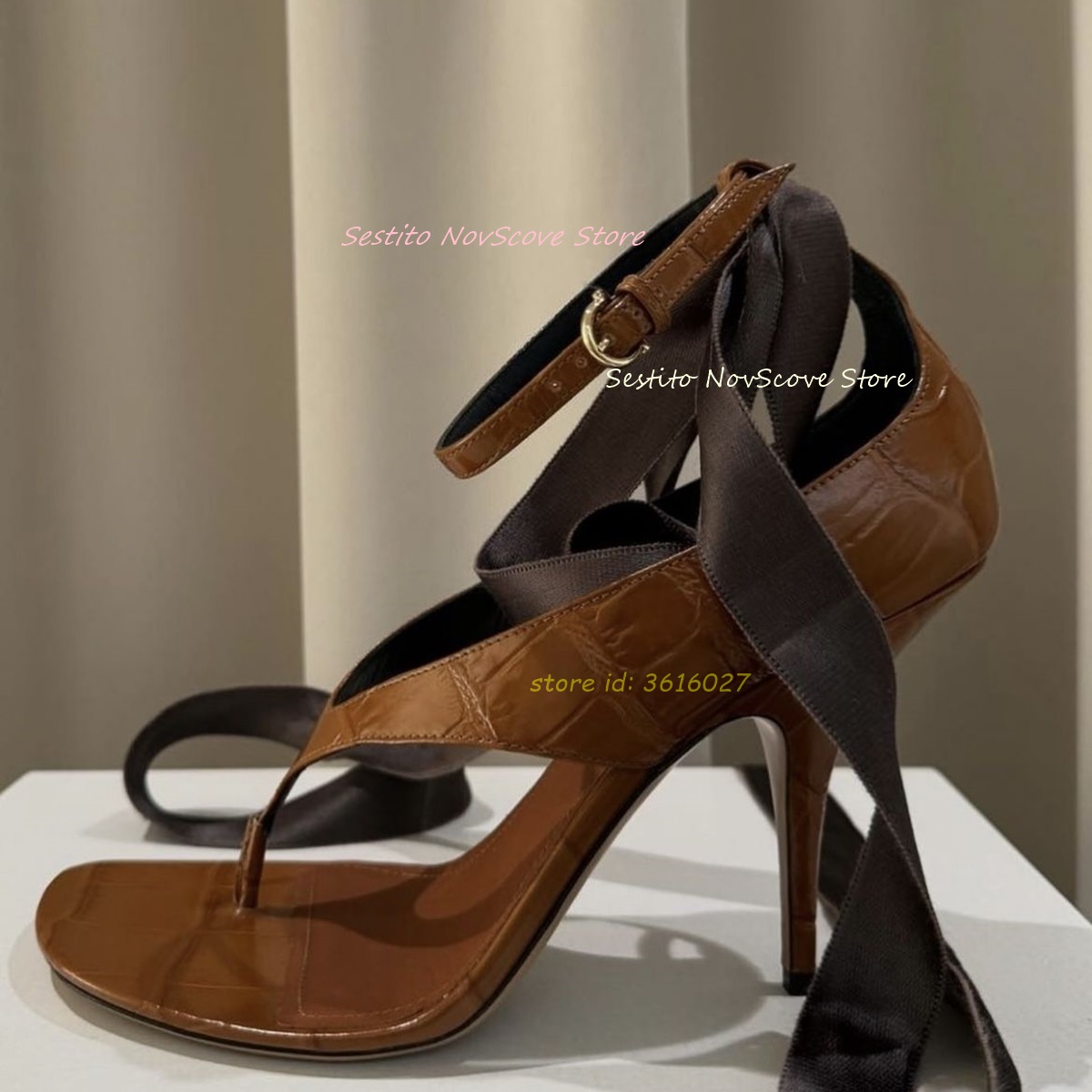 Brown Open Toe Lace Up Sandals - Cover Up Kaftan recension och pris